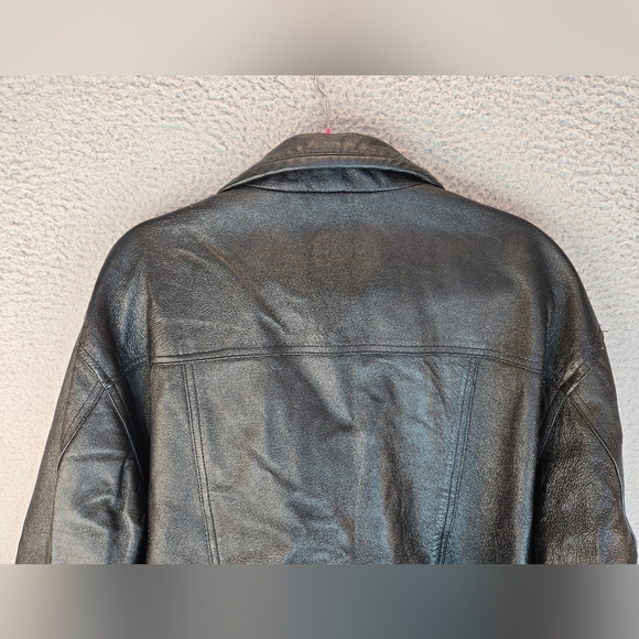 Vintage Savile Row Mens Black Leather Biker Jacket Sz L Zip & Snap Adj. Wrist - Picture 14 of 16